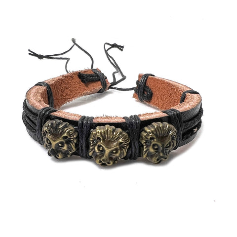 3 Lion Face Bracelet Cuff Rastafari Irie Reggae Jamaica Hawaii Vibes Adjustable