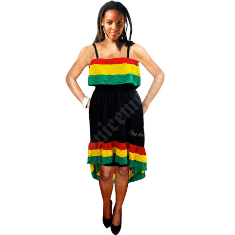Jamaica Rasta Roots Ladies Empress Short Dress Long Back Reggae 1 Size Fit