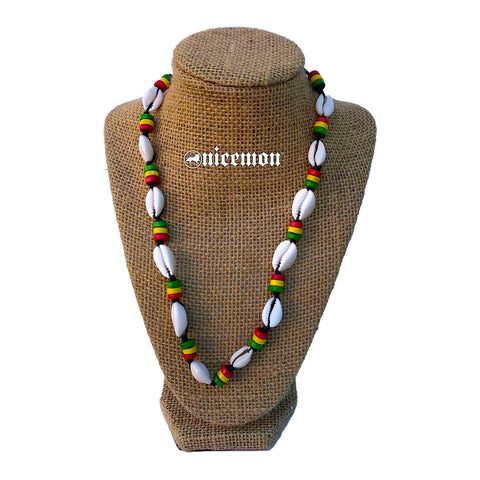 Rasta Shell Necklace Jamaica Reggae Hawaii Marley Rasta 18"