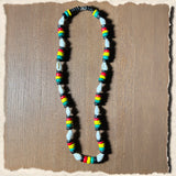Rasta White Nasa Shell w/Rasta Coco Beads Reggae Necklace Marley Reggae 18"