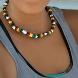 Rasta White Nasa Shell w/Rasta Coco Beads Reggae Necklace Marley Reggae 18"