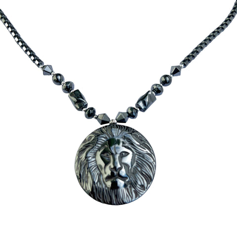 Hematite Necklace Lion Pendant Jah Love Rasta Africa Reggae Rasta 26"