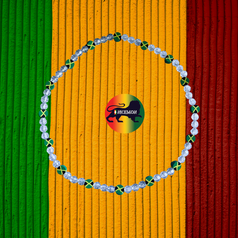 Jamaica Fimo Bead Clear Faceted Bead Necklace Reggae Rasta Necklaces 20"