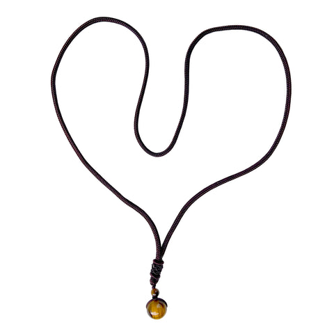 Brown Cord Natural Brown Tiger Eye Round Bead Reiki Healing Pendant Necklace