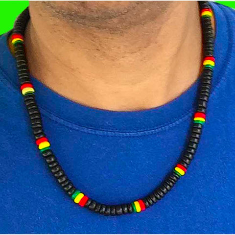 Rasta Coconut Thick Necklace Rastafari Reggae Hawaii Jamaica Marley 25" 8 mm