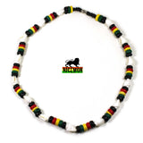 Rasta White Nasa Shell w/Rasta Coco Beads Reggae Necklace Marley Reggae 18"