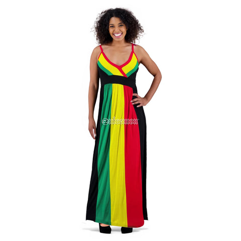 Reggae Rasta Colors Ladies Ethnic Africa Jamaica Beach Maxi Long Dress One Size Fit