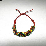 Rasta Leather Bracelet Red Gold Green Peace Sign One Love Jamaica Reggae Marley