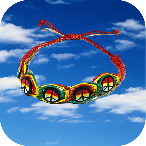 Rasta Leather Bracelet Red Gold Green Peace Sign One Love Jamaica Reggae Marley