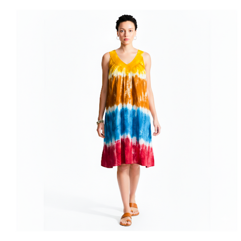 Tie Dye Dresses Women Ladies Beach Hawaii Jamaica Cotton Midi Dress Free Size