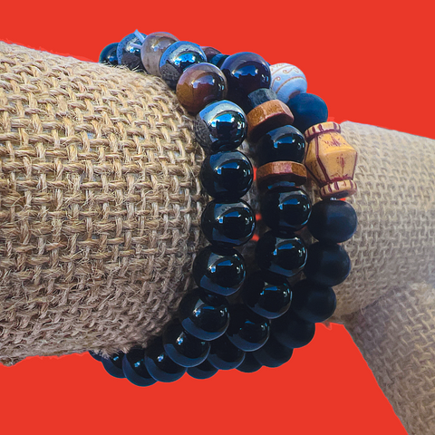 Lot Of 3 Bead Wrist Cuff Wrist Bracelet Hippie Bob Reggae One Love IRIE