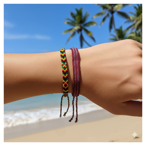 2 Rasta Friendship Bracelet Set Jamaican Reggae Roots Woven Cotton Boho Festival