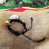 Rasta Fashion Bracelet Leather Wrist Cuff Peace Sign Emblem Jamaica Reggae IRIE