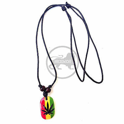 Black Cord Necklace Reggae Vibes Canna Leaf Rasta Necklace Pendant Irie 1SZ FIt
