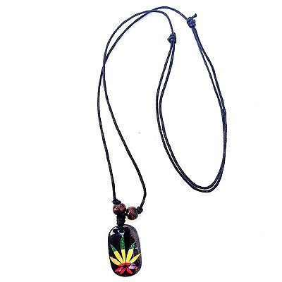 Black Cord Necklace Reggae Vibes Canna Leaf Rasta Necklace Pendant Irie 1SZ FIt
