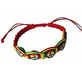 Rasta Leather Bracelet Red Gold Green Peace Sign One Love Jamaica Reggae Marley