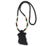 Jesus Christ Yeshua Messiah Wood Necklace Pendant w/Rasta Colors Irie Jesus 38"