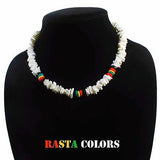 Puka Shell Necklace Rasta Colors Choker w/Screw Clasp Hawaii Jamaica 18"/46 cm