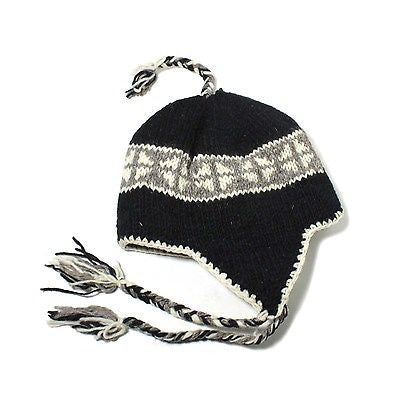 Nepal Hat Beanie Ski Chullo  Cap Earflaps 100% Wool Winter One Size Fit UNISEX