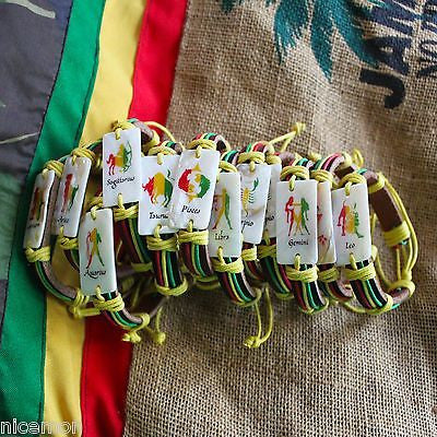 Astrological Zodiac Sign Rasta Fashion Bracelet Leather Cuff Hippie IRIE 1sz fit