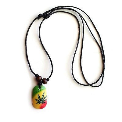 Black Cord Necklace Reggae Vibes Canna Leaf Rasta Necklace Pendant Irie 1SZ FIt