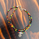 Ladies Rasta Anklet Glass Beads Bracelet Reggae Jamaica Hawaii Adjustable 2-3 MM