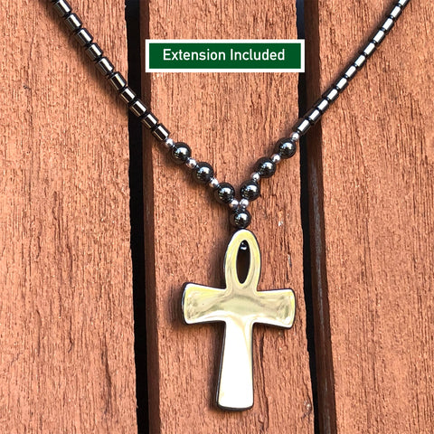 Hematite Chain Choker Necklace Tooth Leaf Coconut Peace Pendant 18" 3 mm