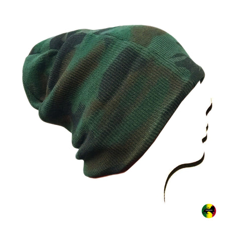 Green Camouflage Beanie Tam Hat Cap Tam Long or Short 100% Acrylic 1 SZ FIT