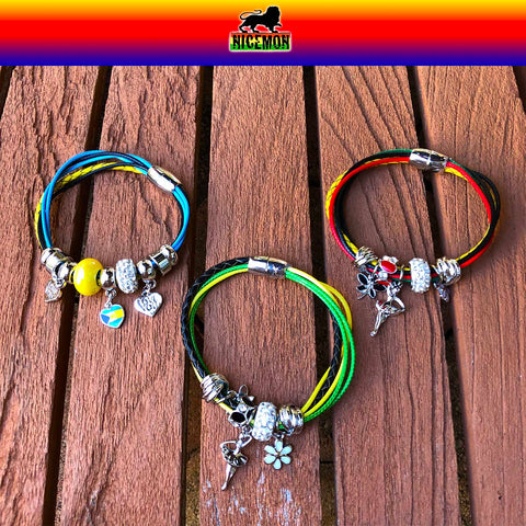 Jamaica Bahamas Rasta Dangle Charm Braided Bracelet Magnet Closure 1 SZ FIT