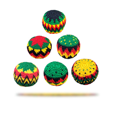 6 Assorted Rasta Color Hacky Sack Sac Kick Ball Colors Pellet Filled 100% Cotton