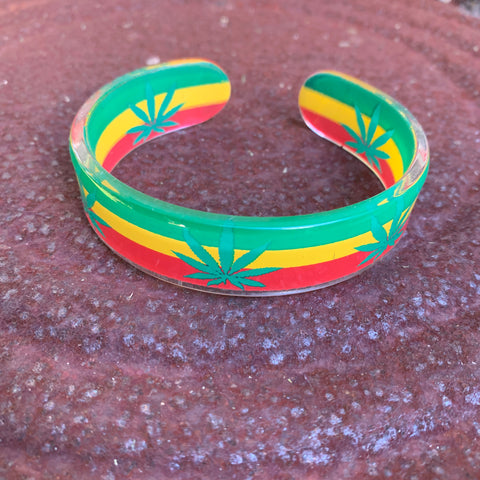 Rasta Hard Plastic Weed Leaf Bracelet Rastafari Bangle Jamaica Reggae Irie VIBES