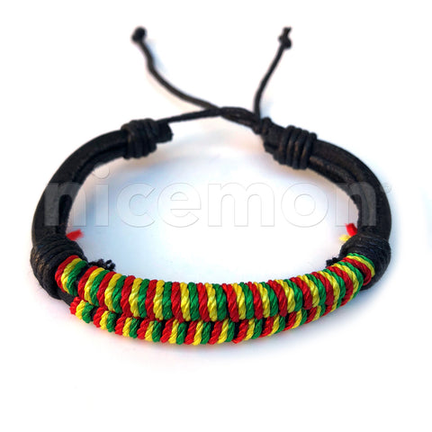 Rasta Corded Bracelet Red Gold Green Reggae Wristband Hippie Hawaii Negril Marley 1sz