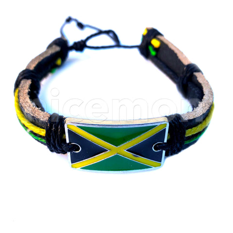 Jamaica Flag Leather Wrist Cuff Wrist Bracelet Hippie Bob Reggae One Love IRIE