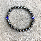 Hematite Stretch Ball Bracelet Evil Eye Protection Hippie Hobo 4mm / 5mm 1SZ