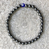 Hematite Stretch Ball Bracelet Evil Eye Protection Hippie Hobo 4mm / 5mm 1SZ