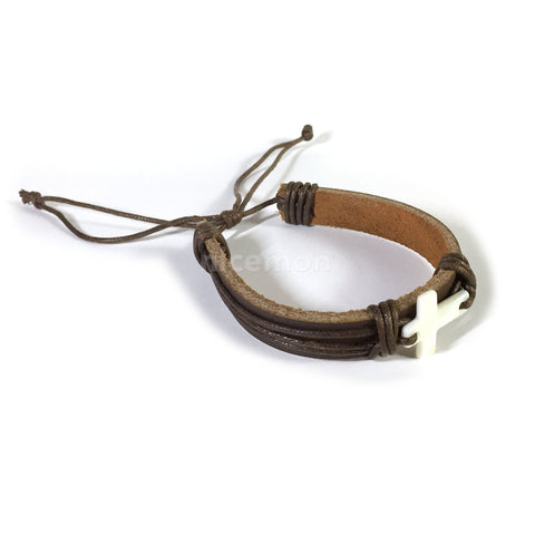 Brown Or Black Corded Bracelet Wrist Band Jesus Cross Toggle One Size Fit