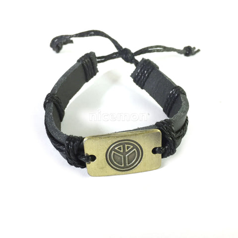 Unisex Peace Sign Leather Bracelet Braided Wrap Wristband Boho Hippie Surfer Cuff