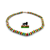 Puka Shell Necklace Rasta Colors Choker w/Screw Clasp Hawaii Jamaica 18"/46 cm