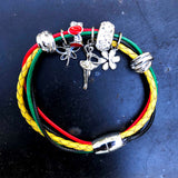 Jamaica Bahamas Rasta Dangle Charm Braided Bracelet Magnet Closure 1 SZ FIT