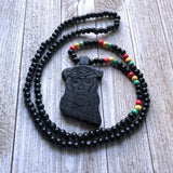 Jesus Christ Yeshua Messiah Wood Necklace Pendant w/Rasta Colors Irie Jesus 38"