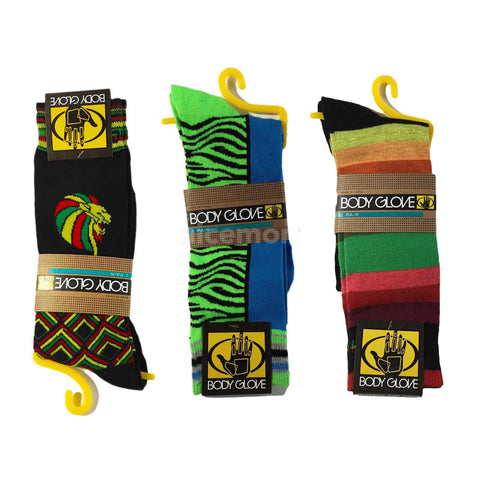 1 Pair Casual Crew Socks Multiple Colors Body Glove Hip Hop Rasta SZ 10-13