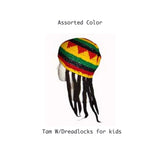 Children Dreadlocks Dread Wig Tam Cap Hat Rastafari Costume Hat Cap Reggae IRIE