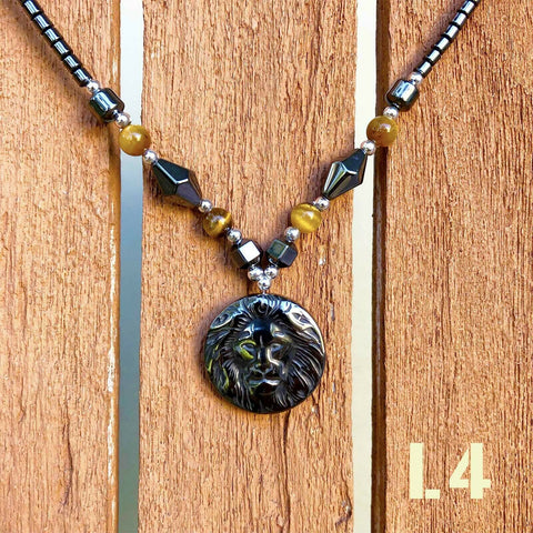 Hematite Chain Choker Necklace Tooth Leaf Coconut Peace Pendant 18" 3 mm