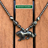 Hematite Chain Choker Necklace Tooth Leaf Coconut Peace Pendant 18" 3 mm