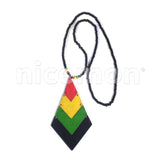 Wood Pendant Flex Necklace Roots Reggae Rasta Hippie Africa Selassie Jamaica 24"
