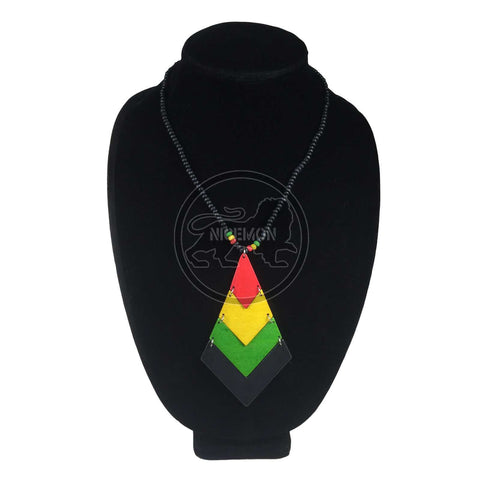 Wood Pendant Flex Necklace Roots Reggae Rasta Hippie Africa Selassie Jamaica 24"