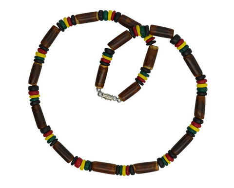 Rasta Coco & Brown Bamboo Necklace Jamaica Hawaii Bahamas Reggae Irie 8mm 20"