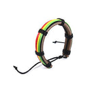 Rasta Stripe Leather Band Bracelet Wrist Bracelet Cuff Jah Reggae Marley IRIE