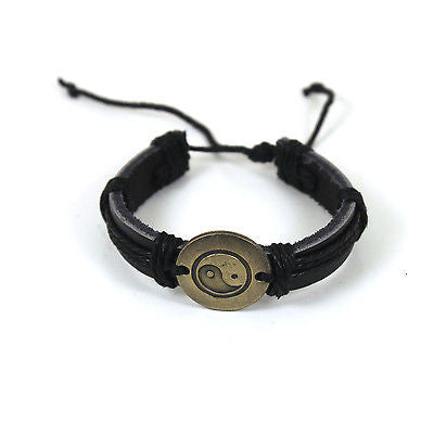 Yin Yang Peace Unversal Love Unity Harmony Hippie Surfer Bracelet Leather CUFF