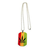 Weed Of Wisdom Irie Rasta Rastafari Cannabis Leaf Dog Tag Necklace Marley 24"